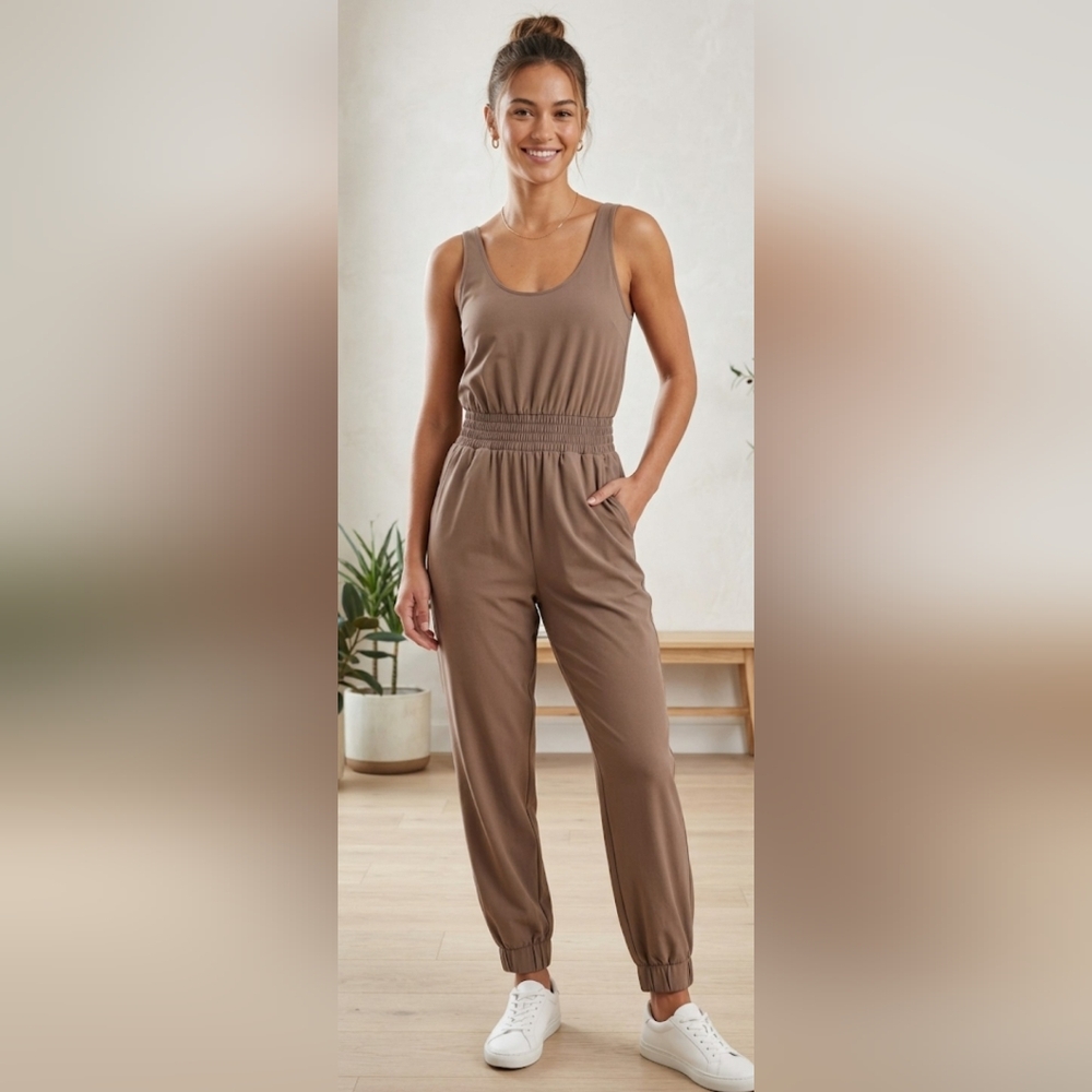Abercrombie & Fitch Smocked Waist Traveler Jogger Jumpsuit Size M